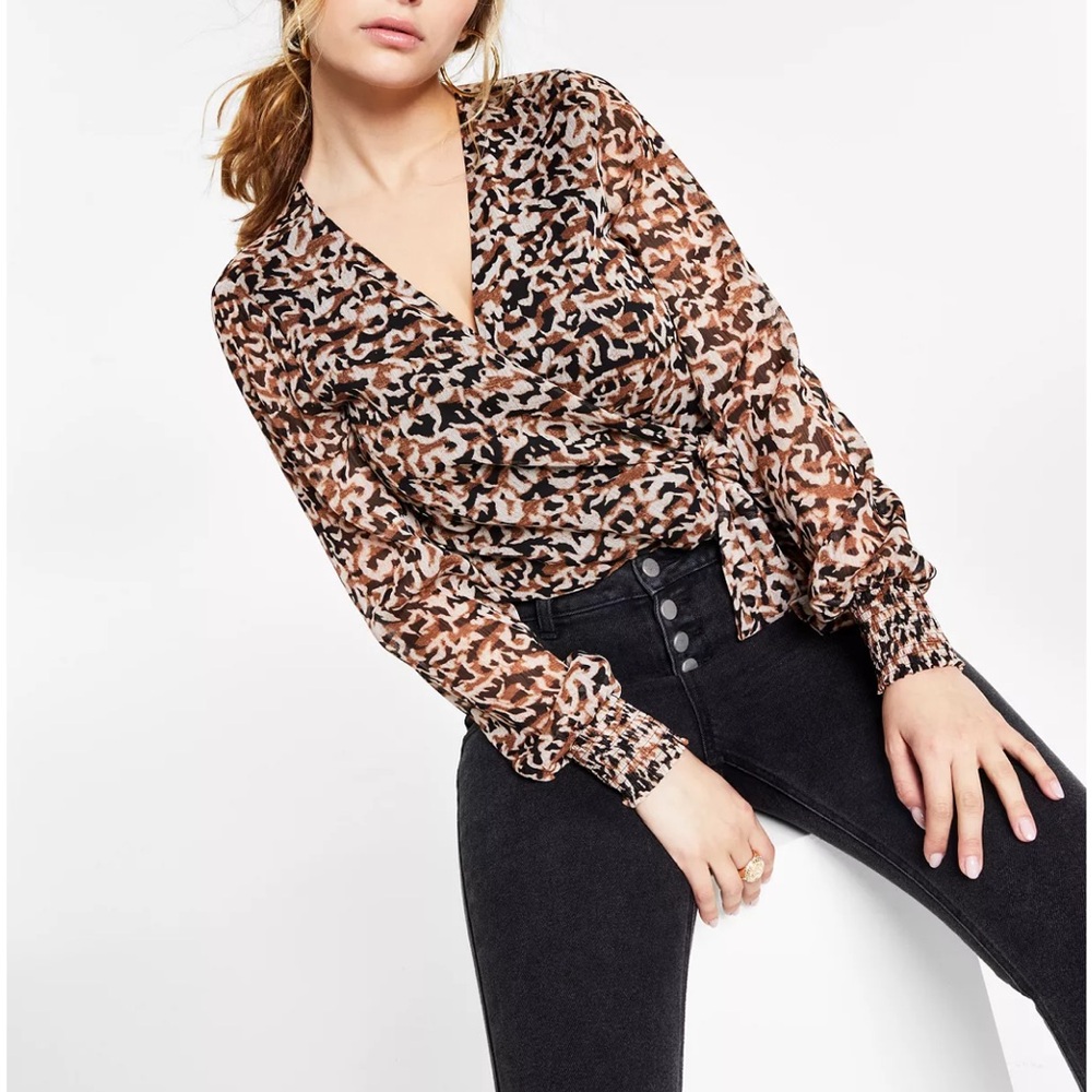 bar III petite leopard blouse